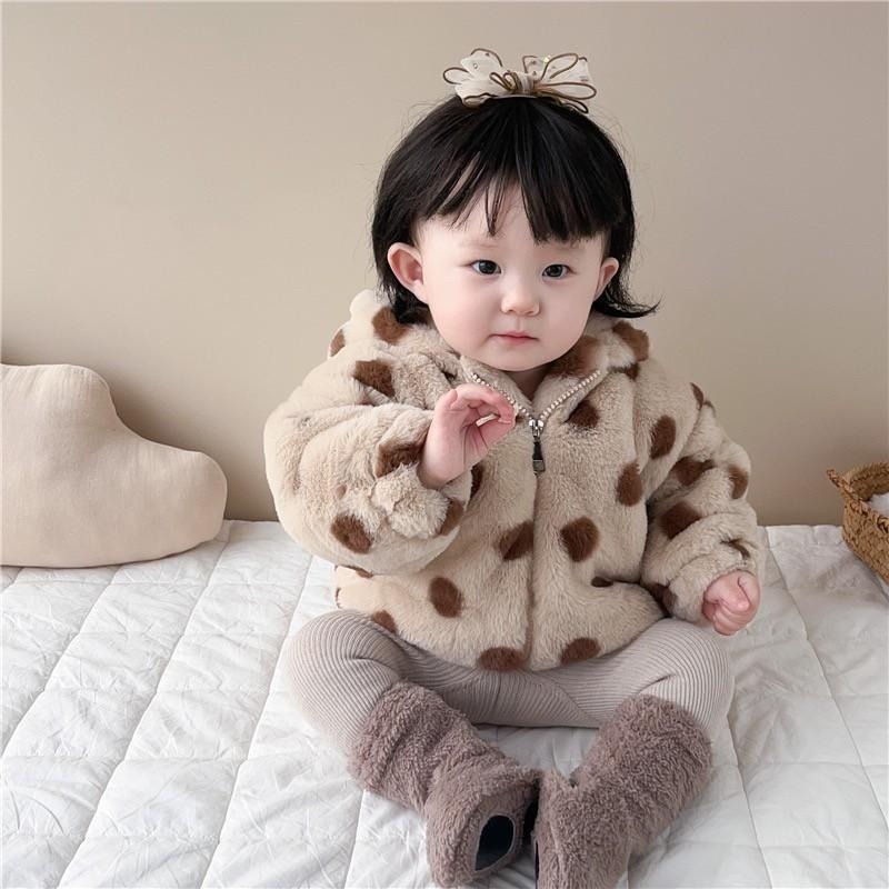 #韓版童裝 #冬季新款    #kids #baby  韓版加絨波點毛毛外套-細節圖8