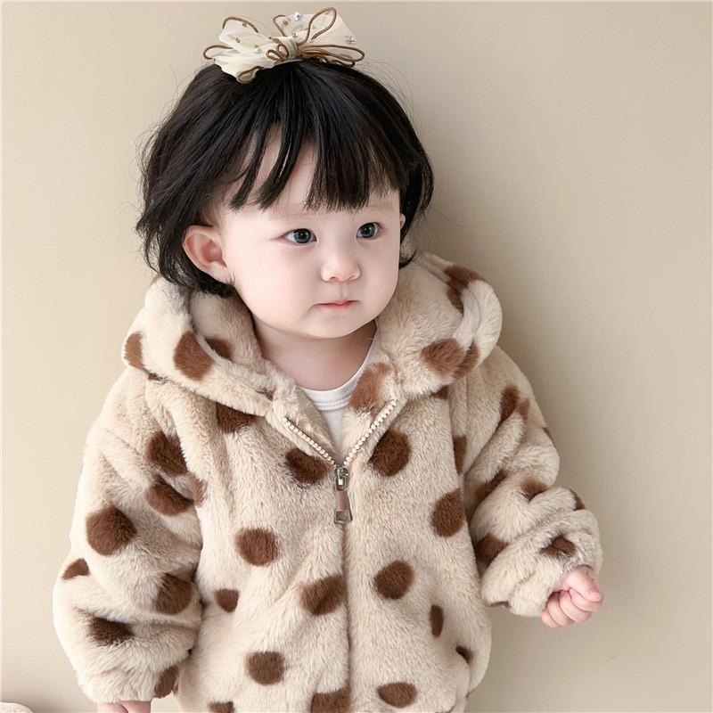 #韓版童裝 #冬季新款    #kids #baby  韓版加絨波點毛毛外套-細節圖9