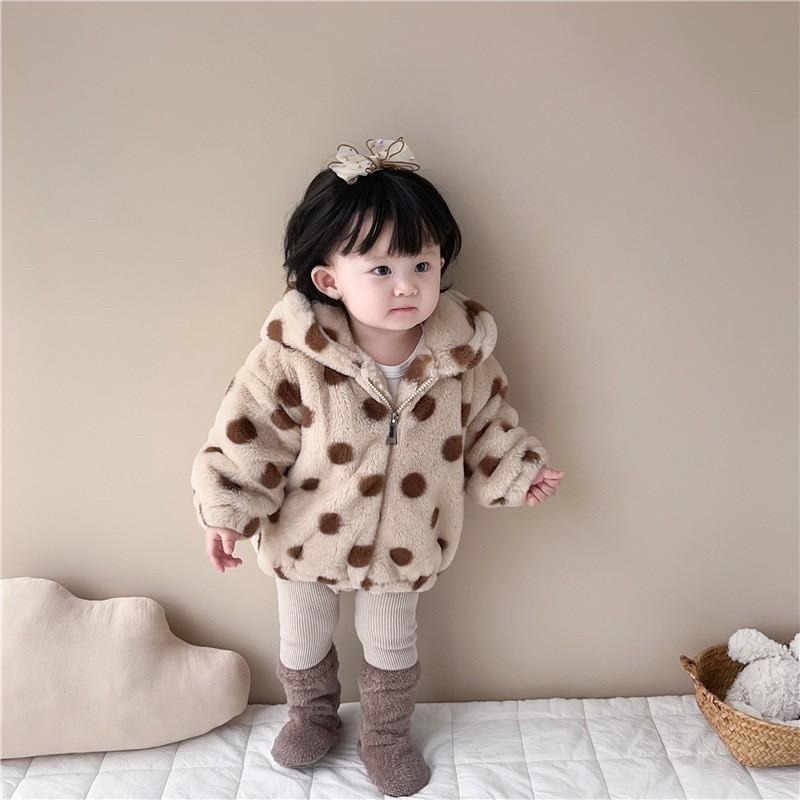 #韓版童裝 #冬季新款    #kids #baby  韓版加絨波點毛毛外套-細節圖10