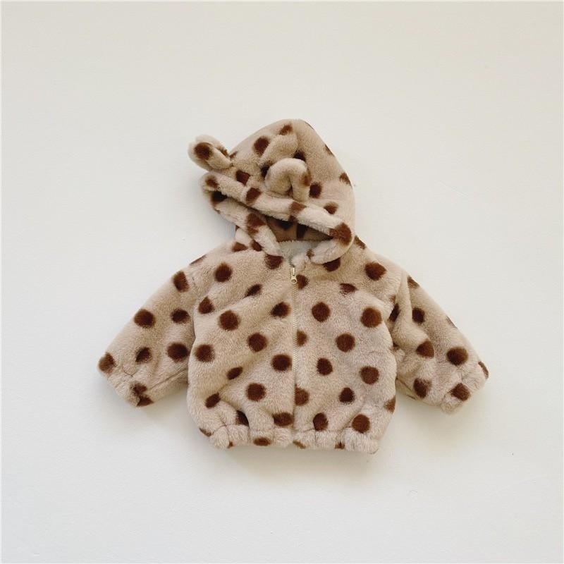 #韓版童裝 #冬季新款    #kids #baby  韓版加絨波點毛毛外套-細節圖11