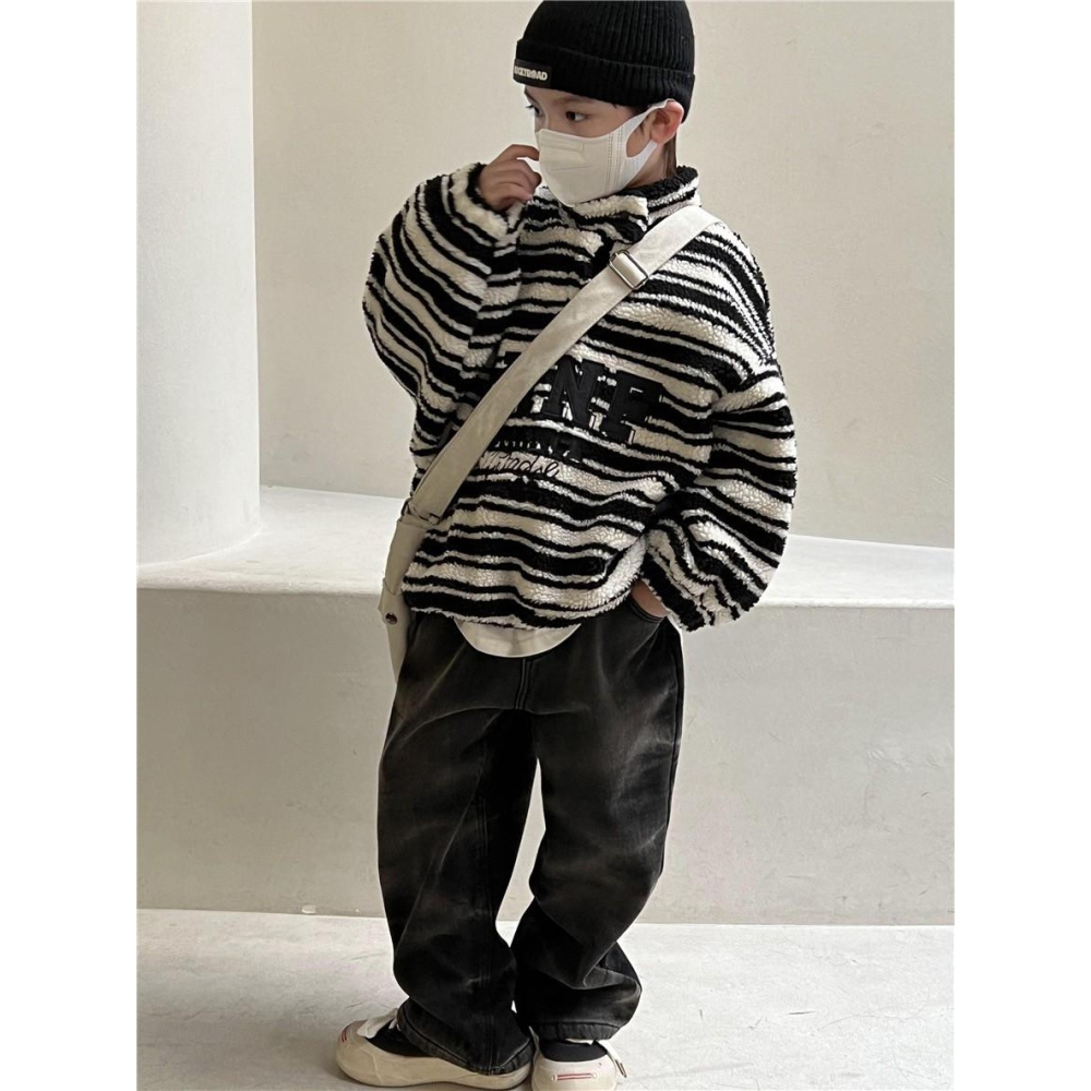 #韓版童裝 #冬季新款    #kids #baby   韓版條紋加絨毛衣-細節圖2