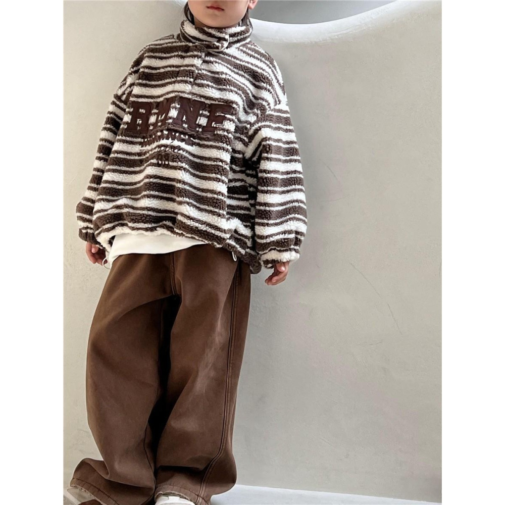 #韓版童裝 #冬季新款    #kids #baby   韓版條紋加絨毛衣-細節圖4