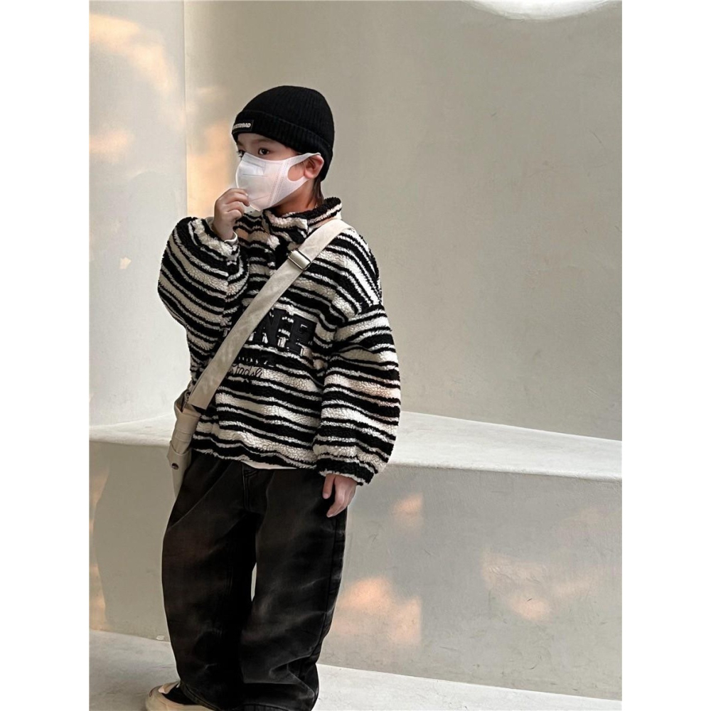 #韓版童裝 #冬季新款    #kids #baby   韓版條紋加絨毛衣-細節圖9