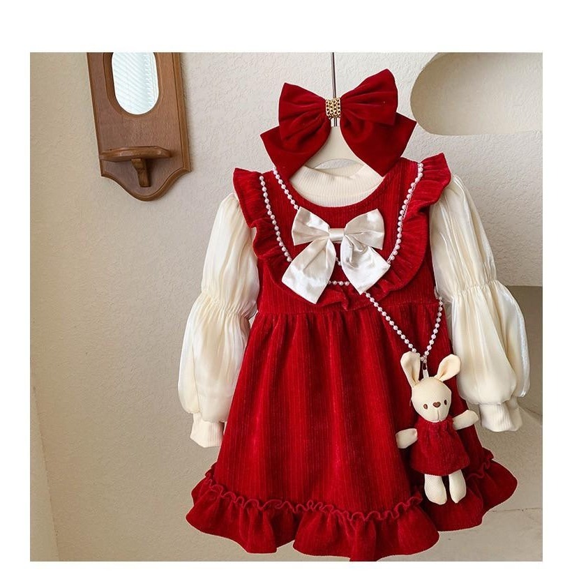 #韓版童裝 #冬季新款    #kids #baby 韓版華麗公主套裝（加絨）含兔兔掛飾-細節圖2