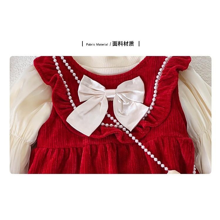 #韓版童裝 #冬季新款    #kids #baby 韓版華麗公主套裝（加絨）含兔兔掛飾-細節圖3