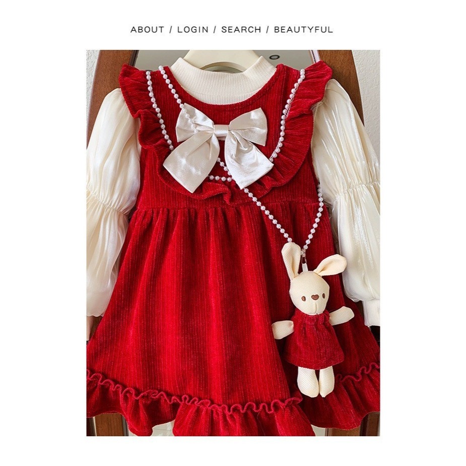 #韓版童裝 #冬季新款    #kids #baby 韓版華麗公主套裝（加絨）含兔兔掛飾-細節圖6