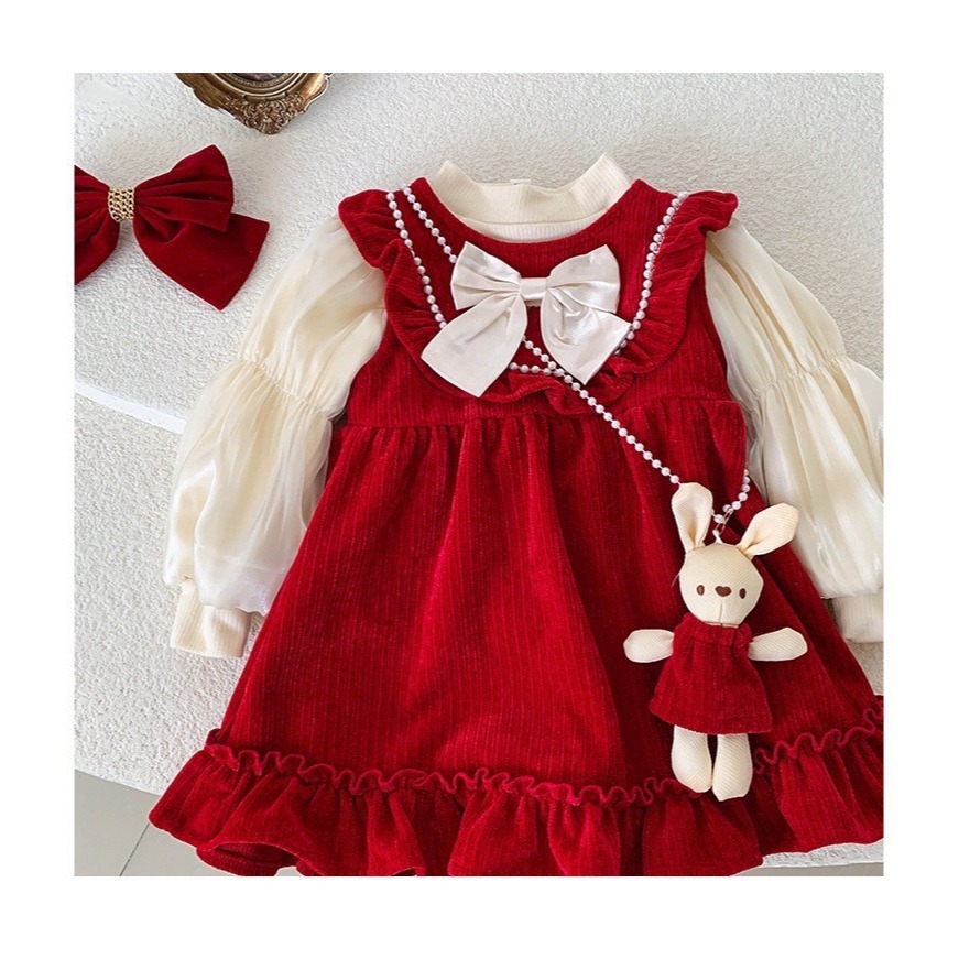 #韓版童裝 #冬季新款    #kids #baby 韓版華麗公主套裝（加絨）含兔兔掛飾-細節圖7