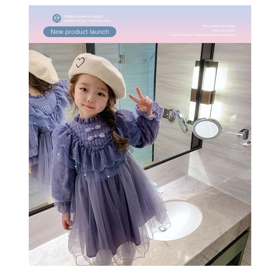 #韓版童裝 #冬季新款    #kids #baby   韓版時尚拼接泡泡袖公主連衣裙-細節圖5