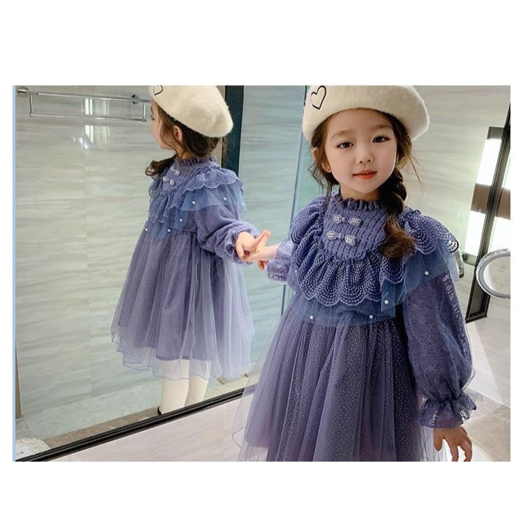 #韓版童裝 #冬季新款    #kids #baby   韓版時尚拼接泡泡袖公主連衣裙-細節圖8