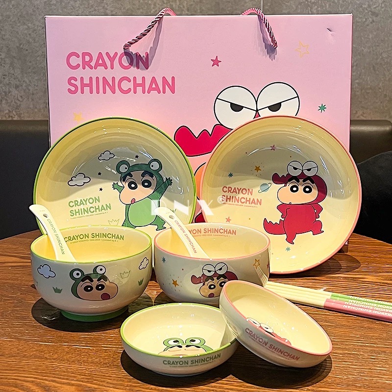 『𝑴𝒆𝒐𝒘𝑺𝑻𝑶𝑹𝑬✨』 蠟筆小新陶瓷碗盤個人專用筷勺子套裝禮盒✨生日禮物 情人節禮物 交換禮物-細節圖3