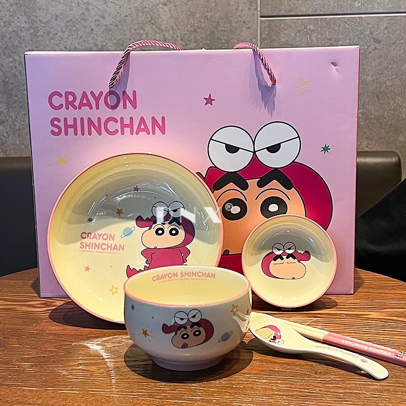 『𝑴𝒆𝒐𝒘𝑺𝑻𝑶𝑹𝑬✨』 蠟筆小新陶瓷碗盤個人專用筷勺子套裝禮盒✨生日禮物 情人節禮物 交換禮物-細節圖4
