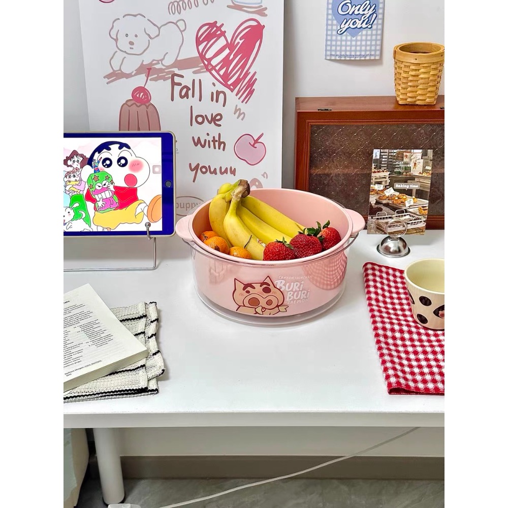 『𝑴𝒆𝒐𝒘𝑺𝑻𝑶𝑹𝑬✨』正版授權蠟筆小新瀝水籃水果籃 小白 肥嘟嘟左衛門-規格圖8