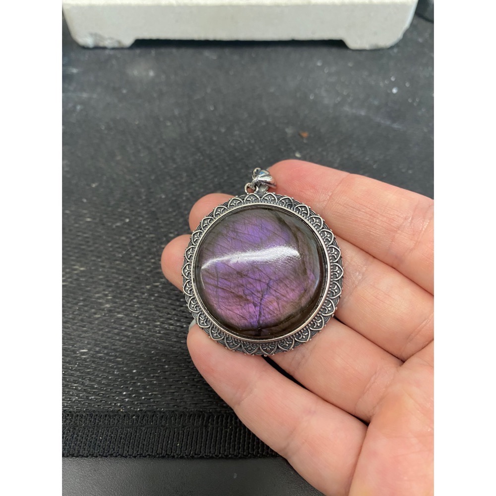 紫色大圓拉長石項鍊 拉長石吊墜-細節圖2