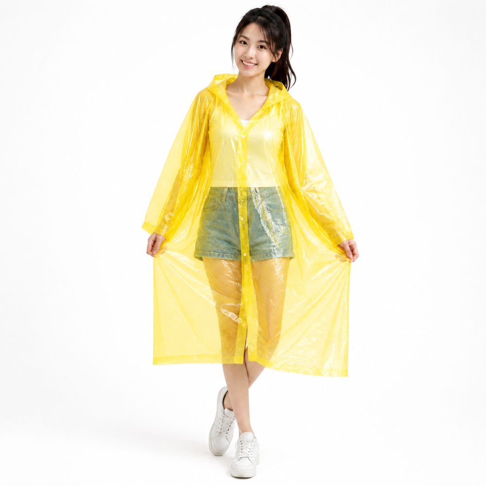 【雨衣 輕便雨衣】黃色 透明雨衣 (50件一起賣) 黃色.透明 長袖型 一次性雨衣 拋棄式雨衣 雨衣一件式【安安大賣場】-細節圖2