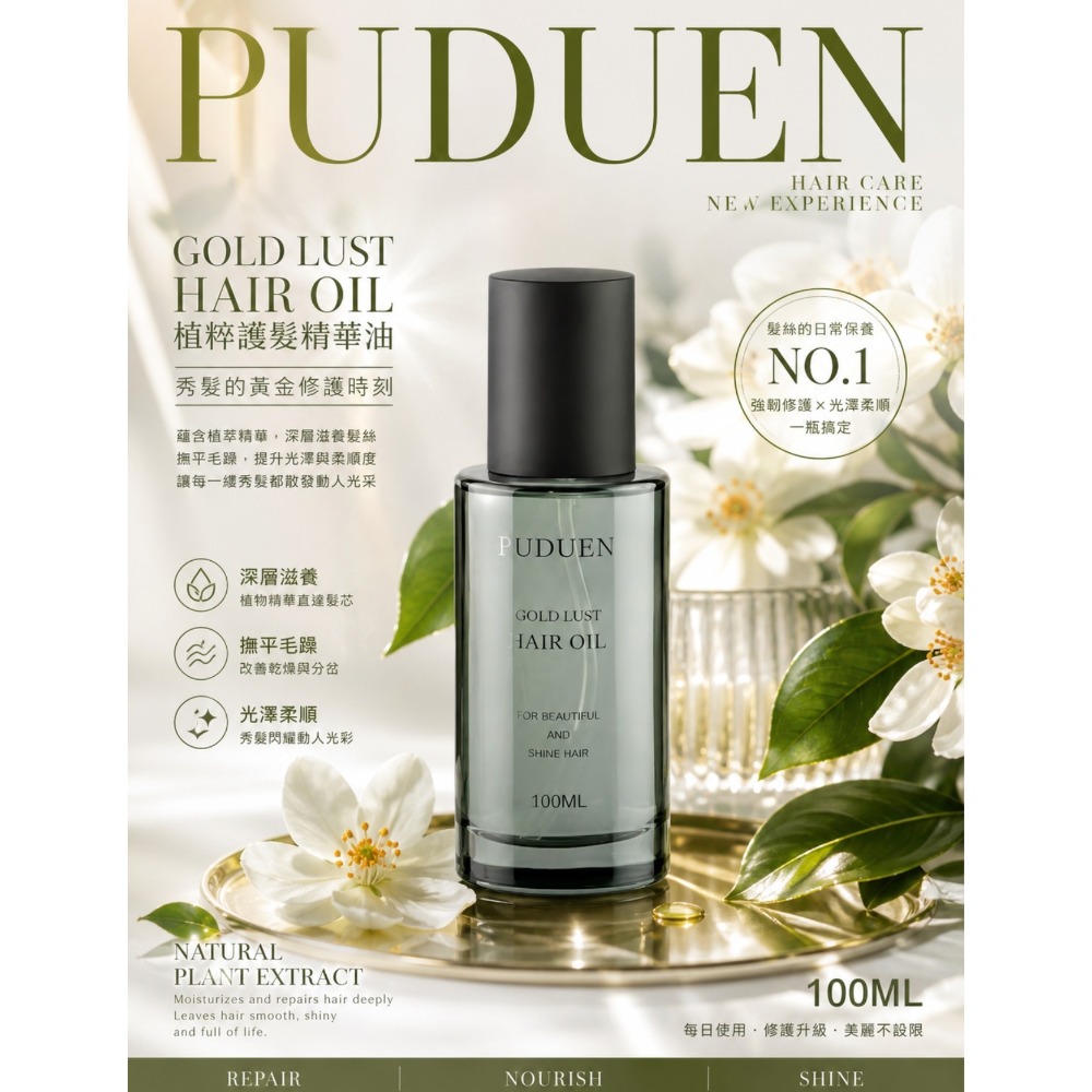 ※現貨※PUDUEN普頓植萃護髮精華油100ml-細節圖2