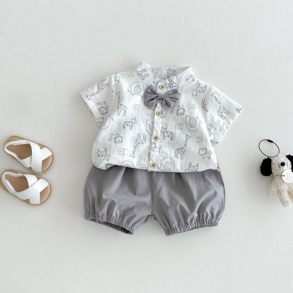 紳士風動物印花套裝 童裝 兒童套裝 寶寶套裝 休閒套裝 男童套裝 男寶套裝-細節圖2