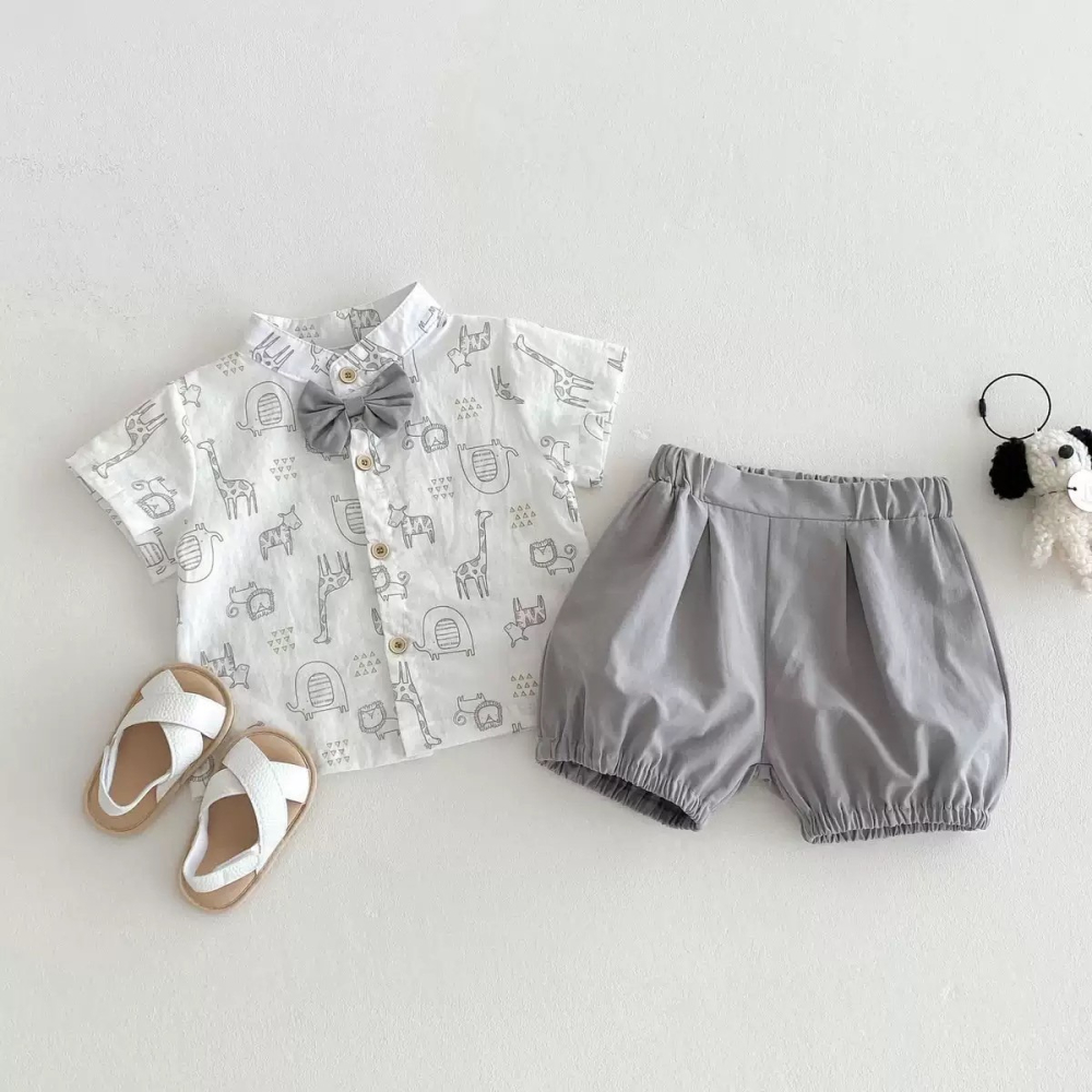 紳士風動物印花套裝 童裝 兒童套裝 寶寶套裝 休閒套裝 男童套裝 男寶套裝-細節圖3