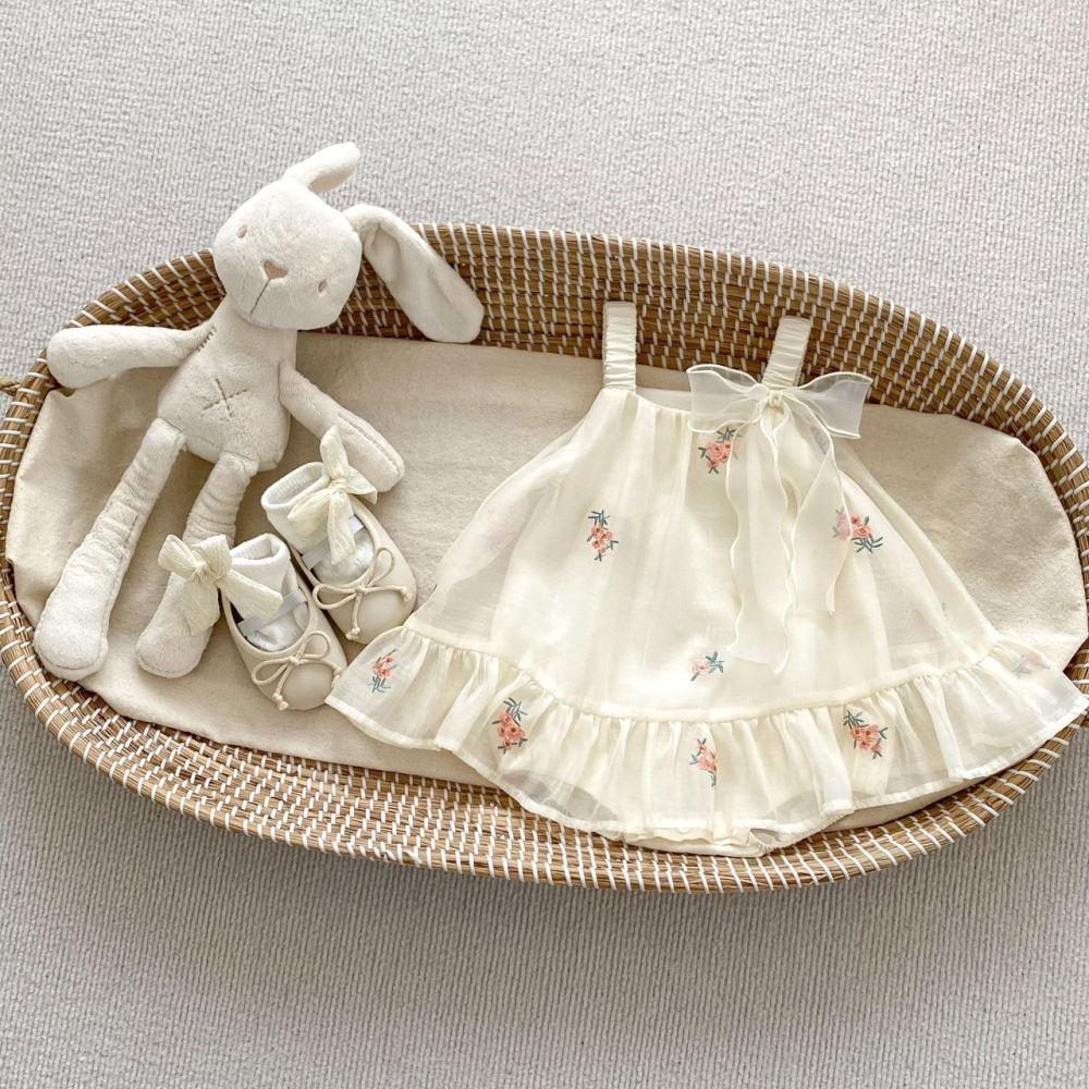 玫瑰刺繡吊帶包屁裙 童裝 寶寶包屁衣 女寶包屁衣 包屁衣-細節圖3