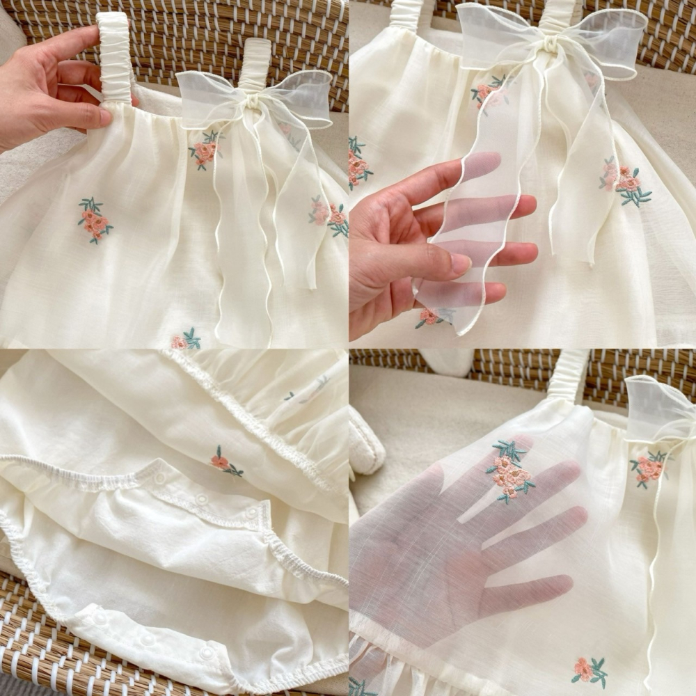 玫瑰刺繡吊帶包屁裙 童裝 寶寶包屁衣 女寶包屁衣 包屁衣-細節圖4