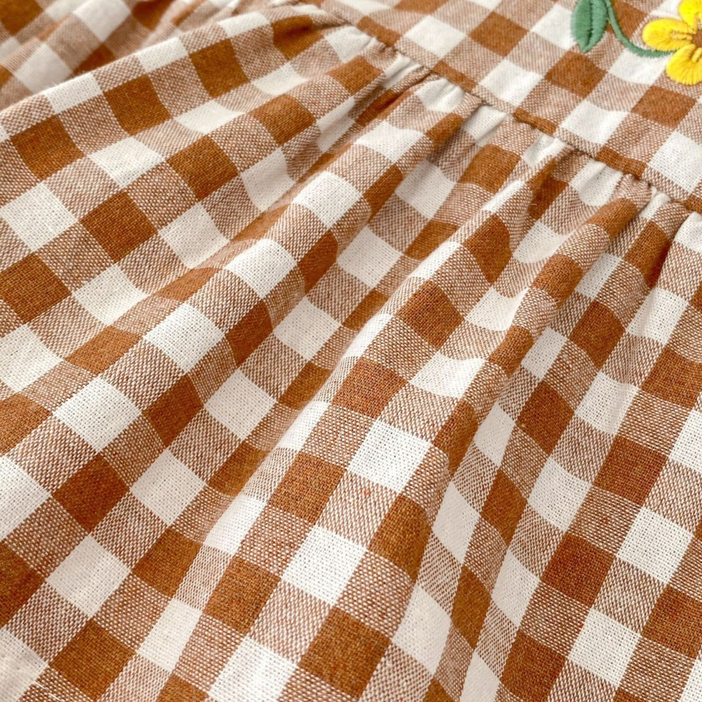 田園格紋小花刺繡套裝 童裝 兒童套裝 寶寶套裝 休閒套裝 女童套裝 女寶套裝-細節圖5