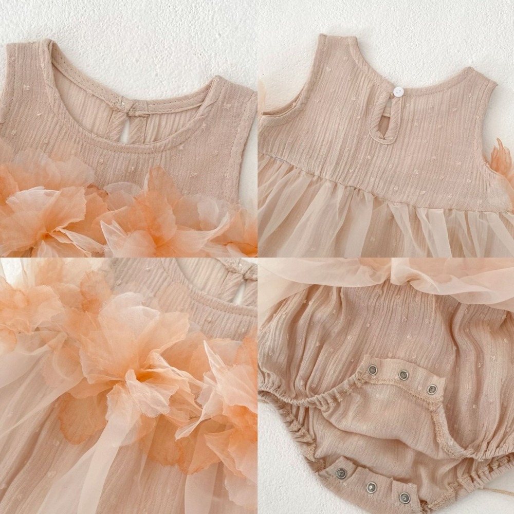 夢幻花朵紗紗包屁裙 童裝 寶寶包屁衣 女寶包屁衣 週歲穿搭-細節圖3