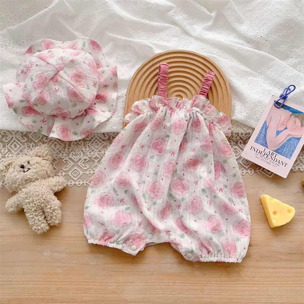 甜美玫瑰吊帶爬服 童裝 寶寶包屁衣 女寶包屁衣-細節圖2
