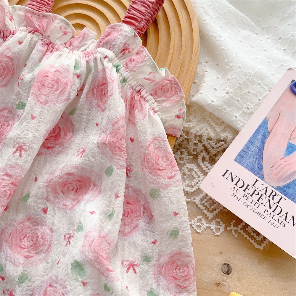 甜美玫瑰吊帶爬服 童裝 寶寶包屁衣 女寶包屁衣-細節圖3