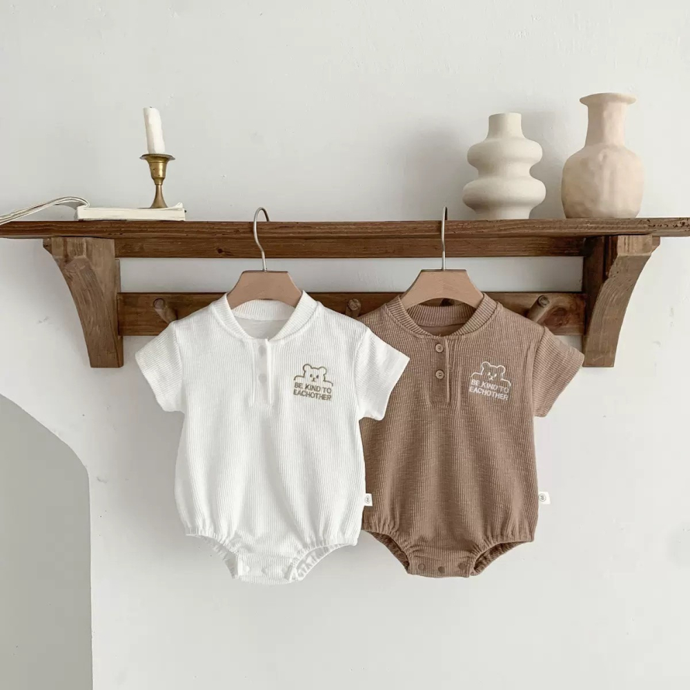 小熊刺繡坑條包屁衣 童裝 寶寶包屁衣 女寶包屁衣 男寶包屁衣-細節圖2