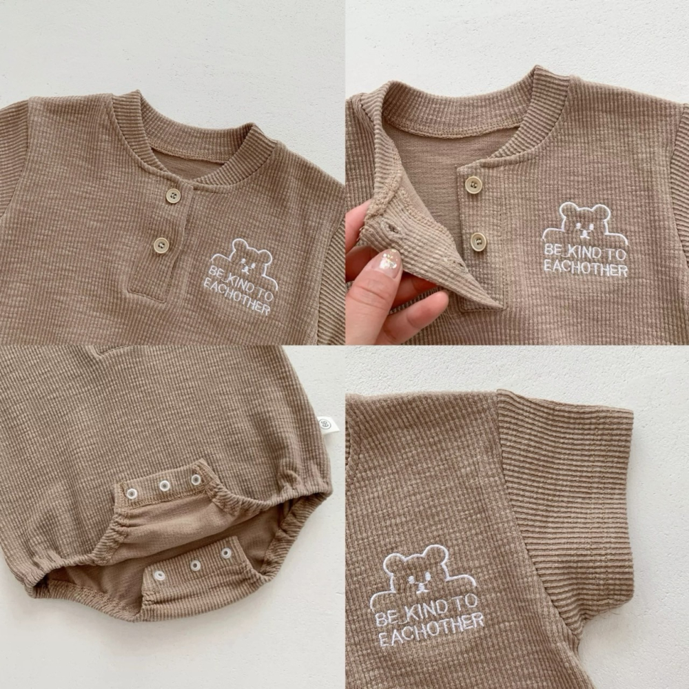 小熊刺繡坑條包屁衣 童裝 寶寶包屁衣 女寶包屁衣 男寶包屁衣-細節圖4