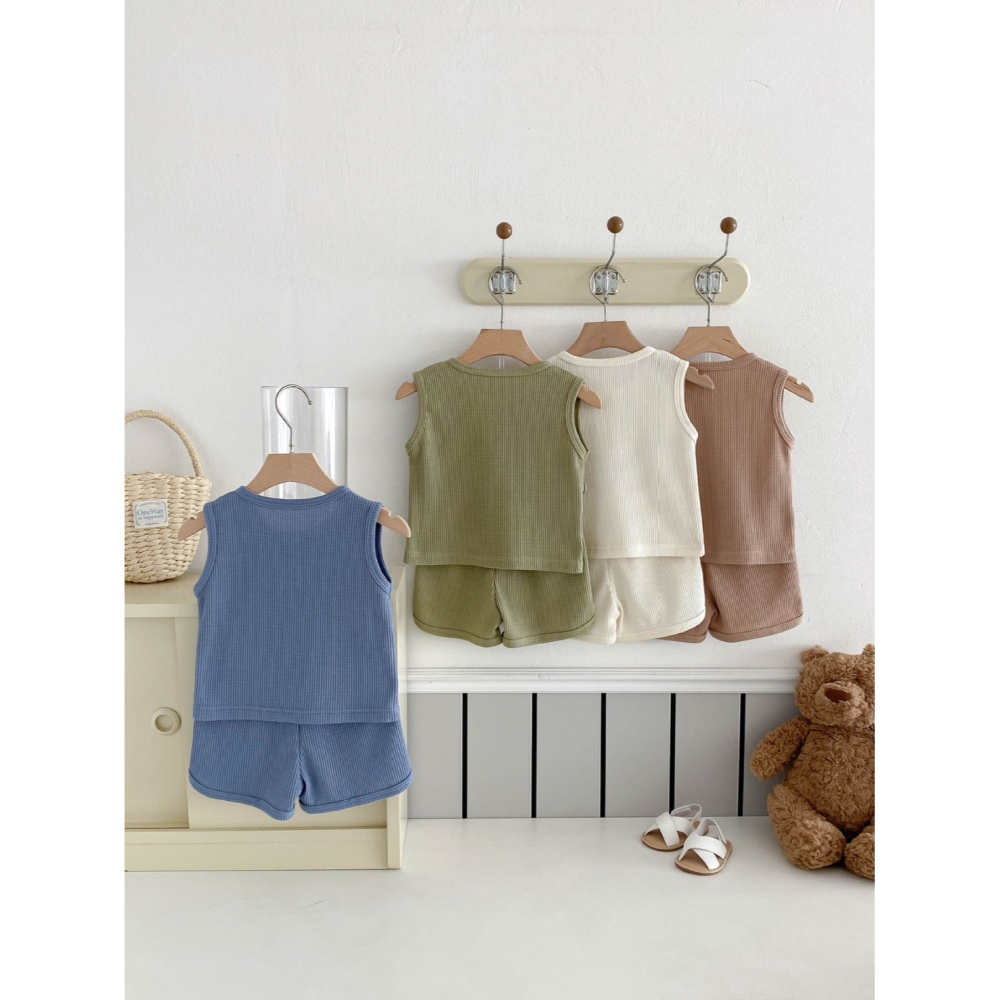 華夫格小熊無袖套裝 童裝 兒童套裝 寶寶套裝 休閒套裝 男童套裝 女童套裝 女寶套裝 男寶套裝-細節圖2