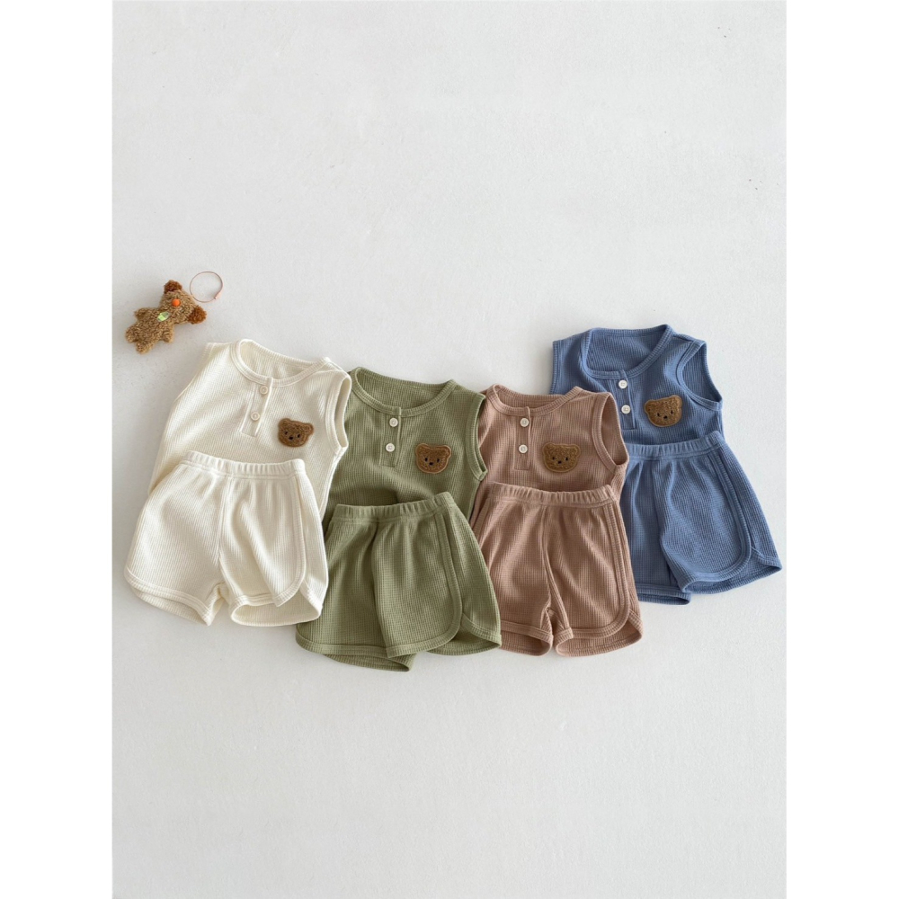 華夫格小熊無袖套裝 童裝 兒童套裝 寶寶套裝 休閒套裝 男童套裝 女童套裝 女寶套裝 男寶套裝-細節圖3