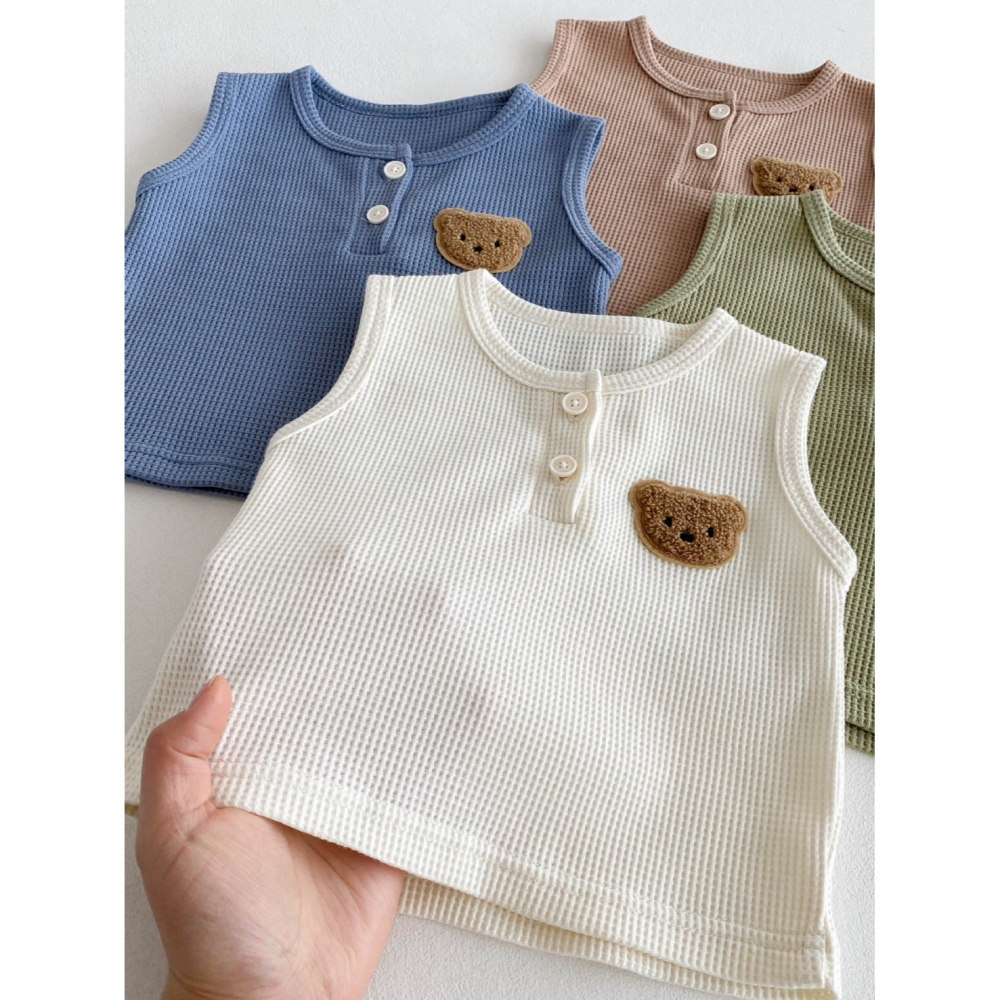 華夫格小熊無袖套裝 童裝 兒童套裝 寶寶套裝 休閒套裝 男童套裝 女童套裝 女寶套裝 男寶套裝-細節圖4