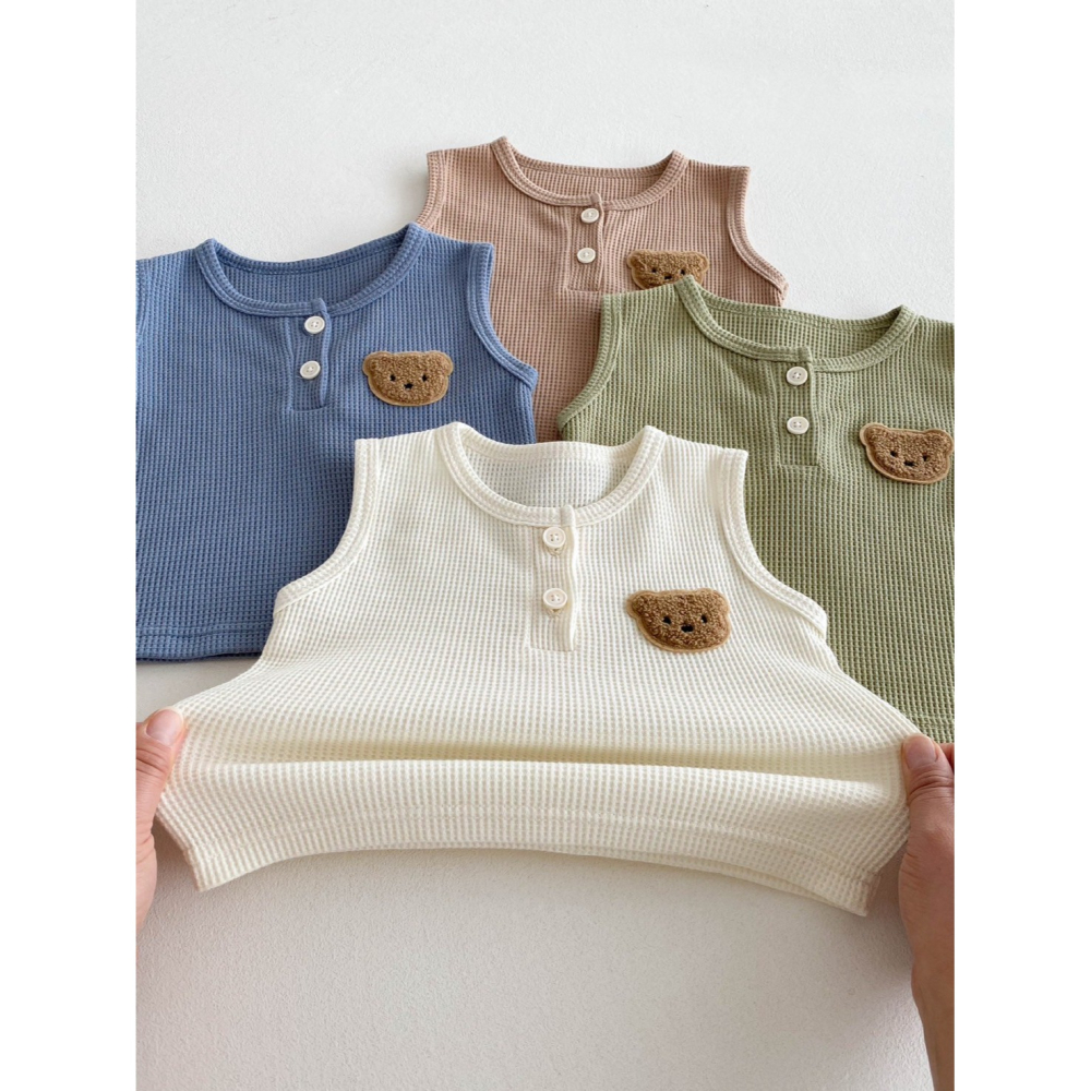 華夫格小熊無袖套裝 童裝 兒童套裝 寶寶套裝 休閒套裝 男童套裝 女童套裝 女寶套裝 男寶套裝-細節圖5