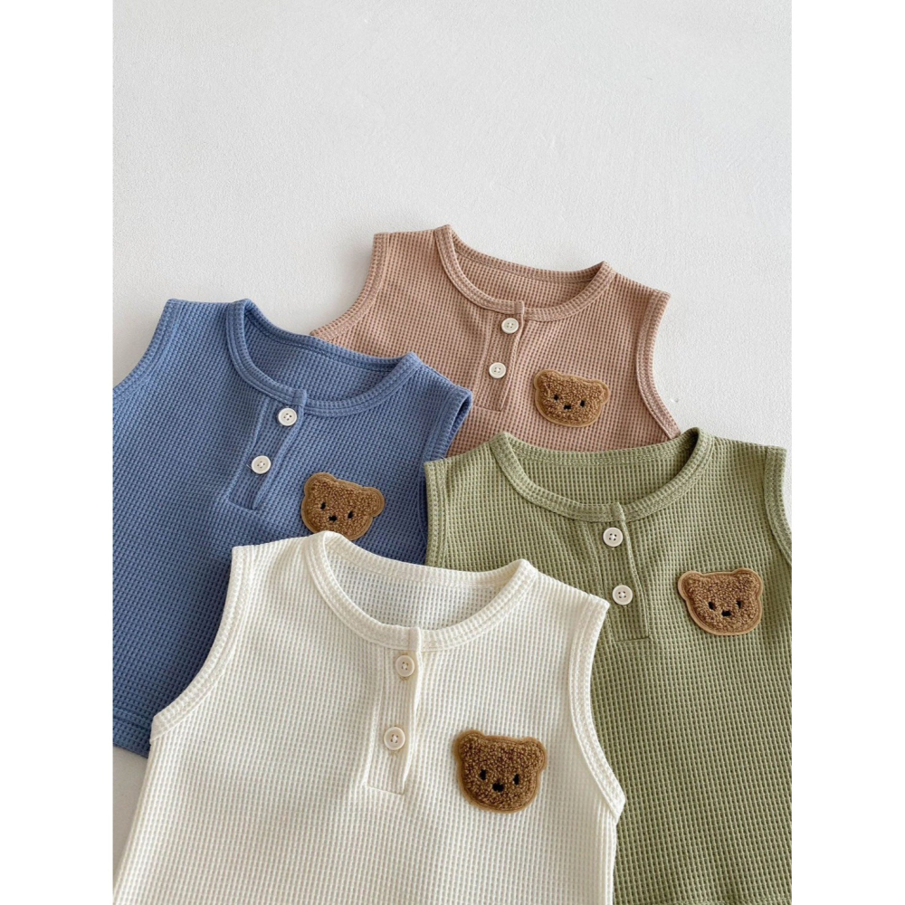 華夫格小熊無袖套裝 童裝 兒童套裝 寶寶套裝 休閒套裝 男童套裝 女童套裝 女寶套裝 男寶套裝-細節圖7