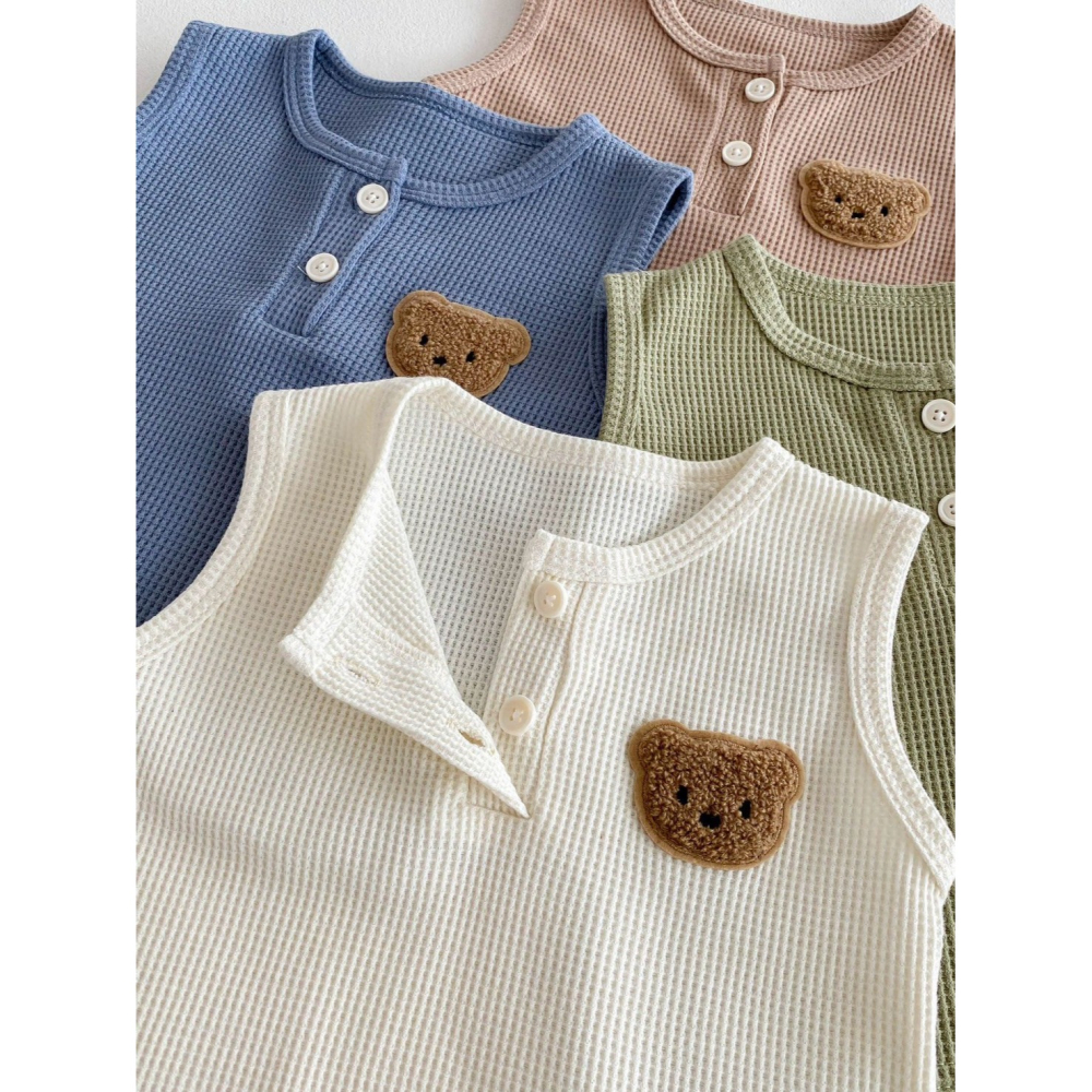 華夫格小熊無袖套裝 童裝 兒童套裝 寶寶套裝 休閒套裝 男童套裝 女童套裝 女寶套裝 男寶套裝-細節圖8