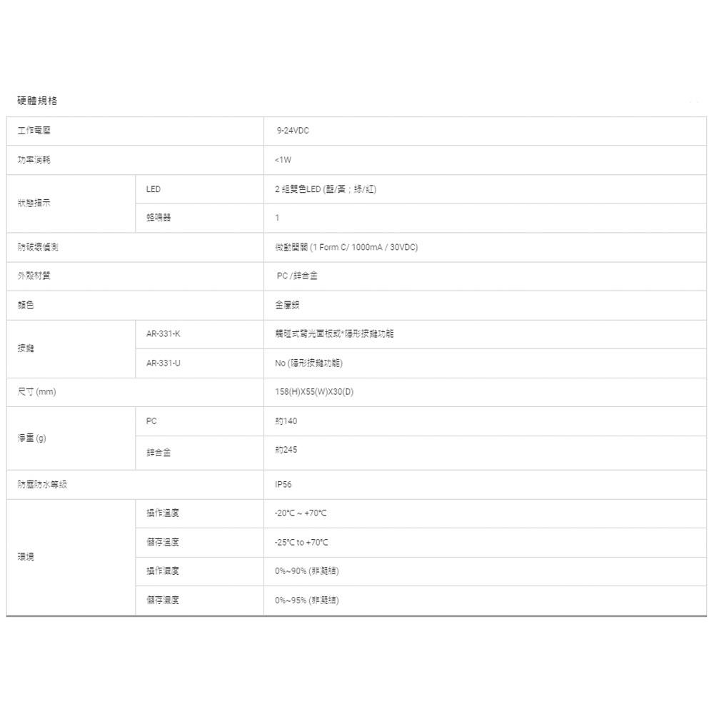 昌運監視器 SOYAL AR-331-K(AR-331K) E4 125K EM 塑膠 按鍵鍵盤門禁讀頭 感應式讀頭-細節圖4