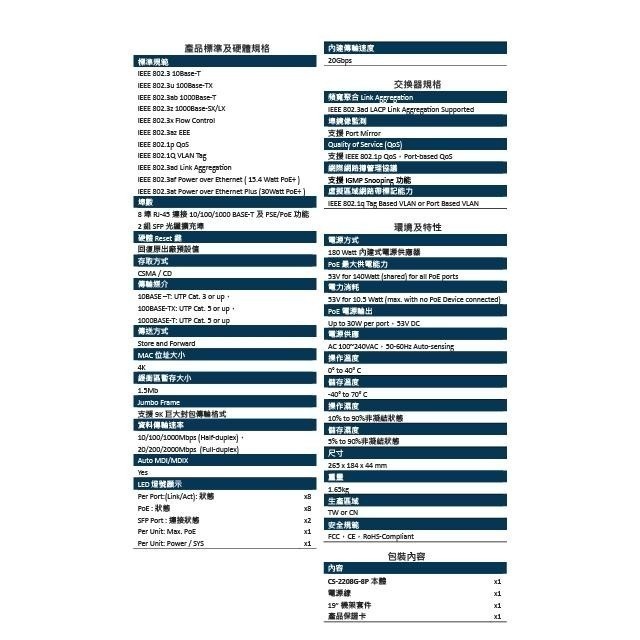 昌運監視器 CS-2208G-8P 2埠 + 8埠 10/100/1000Mbps PoE 管理型網路交換器-細節圖3