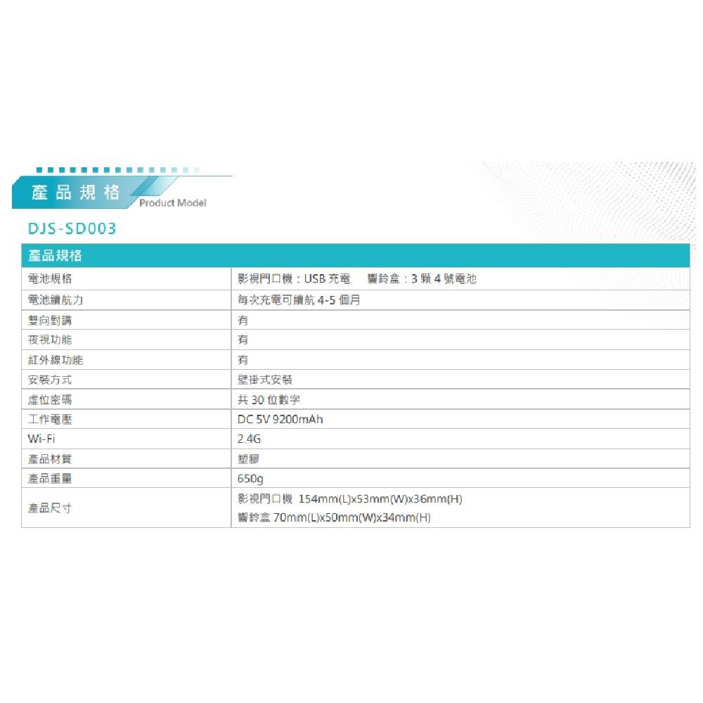 昌運監視器 DJS-SD003 智慧影視門口機 APP雙相對講 PIR運動偵測 人體運動偵測 進階智慧分類偵測-細節圖3