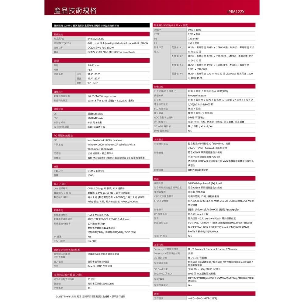 昌運監視器 LILIN 利凌 IPR6122ESX3.6 200萬 高畫質防破壞紅外線球型網路攝影機 請來電洽詢-細節圖5