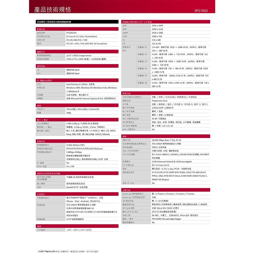 昌運監視器 LILIN 利凌 IPG1052ES 500萬 日夜兩用高畫質網路攝影機 內建高感度麥克風 請來電洽詢-細節圖5