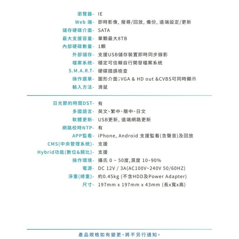 昌運監視器 VACRON F4 4路 H.265 5MP 影音錄影主機 監控主機 最高支援8TB請來電洽詢-細節圖4