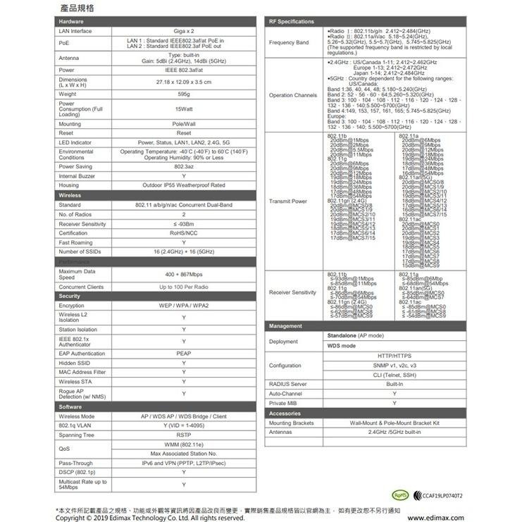昌運監視器 EDIMAX訊舟 OAP1300 V2 AC1300 室外PoE無線基地台(以OAP900 AC900出貨)-細節圖3