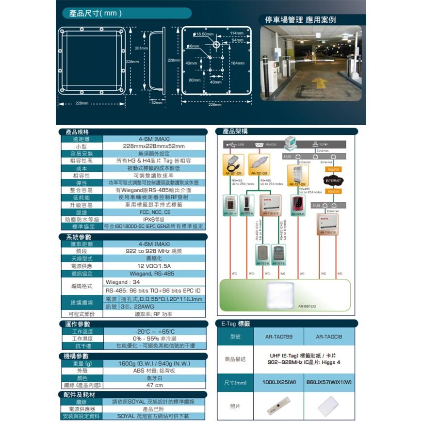 昌運監視器SOYAL AR-661UG3251N-90K(V2-TW) 922-928MHz WG34 防水型長距離讀頭-細節圖3