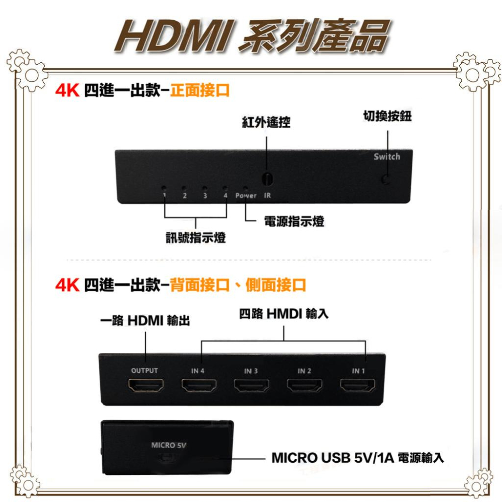 昌運監視器 HD-401SW-S1 4K HDMI 四進一出影像切換器 支持3D影像格式-細節圖3