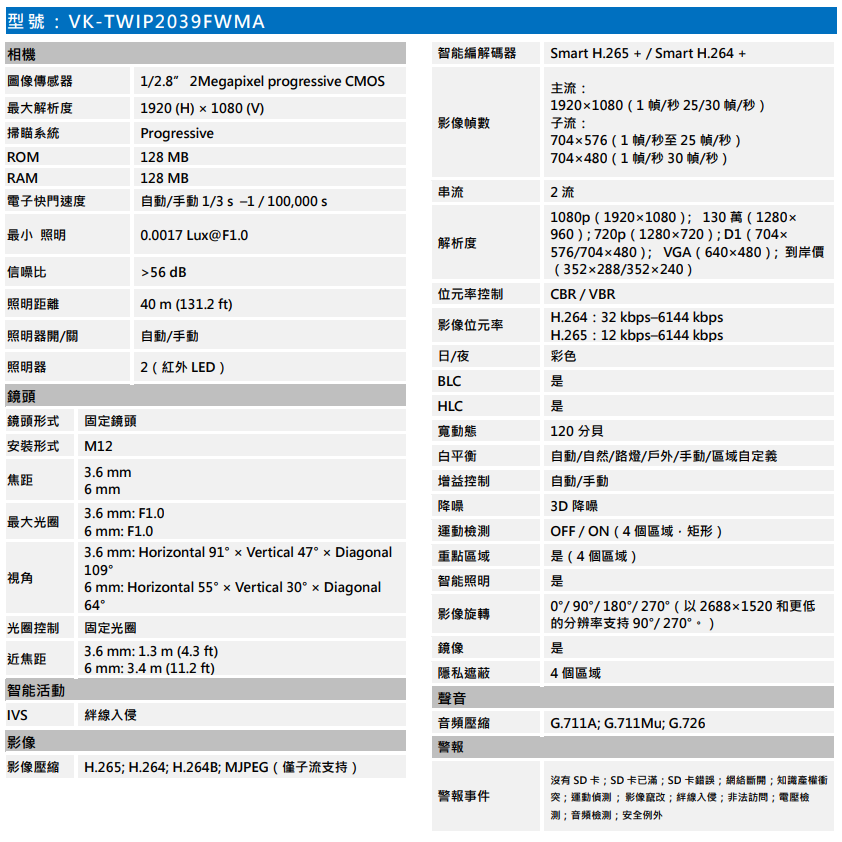 昌運監視器 SAMPO聲寶 VK-TWIP2039FWMA 2MP 星光級 暖光全彩槍型網路攝影機-細節圖2