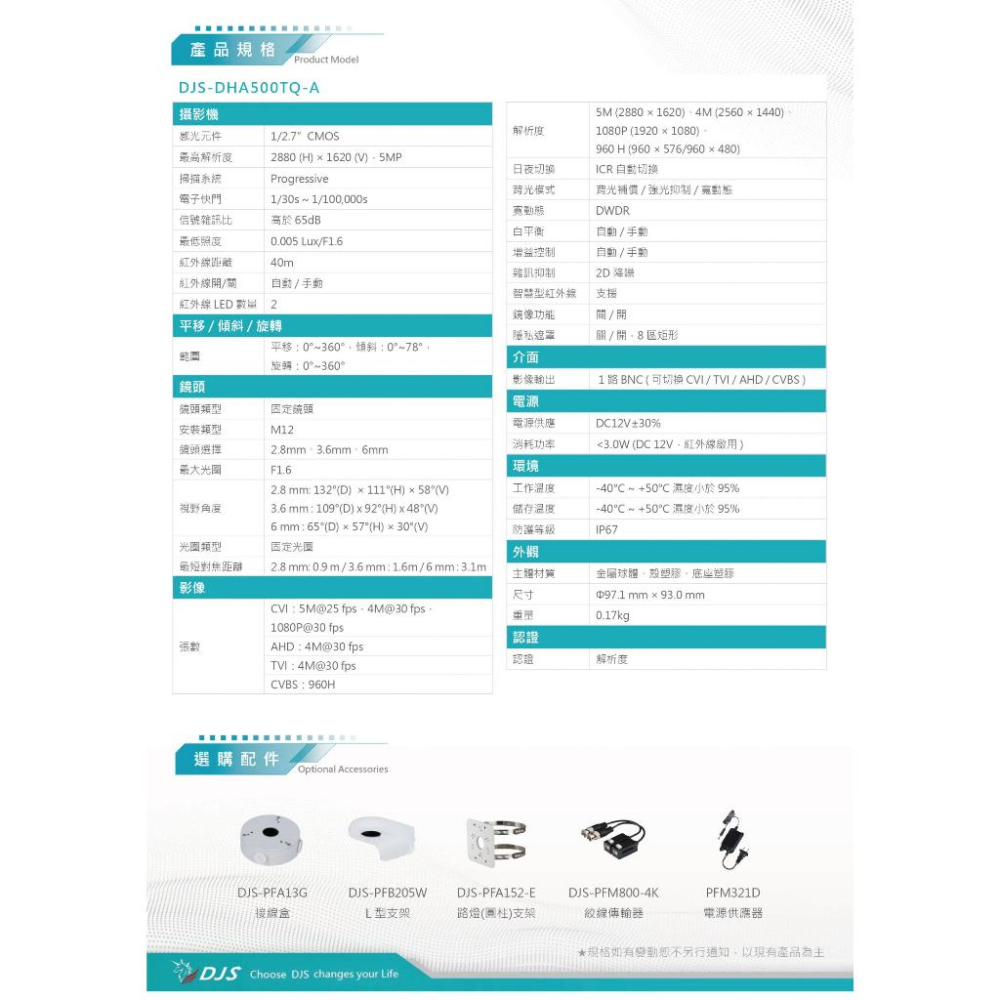 昌運監視器 DJS-DHA500TQ-A  星光500萬聲音紅外線半球型攝影機 內建麥克風 監視器-細節圖3