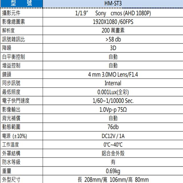 昌運監視器 環名 HM-ST3 200萬 2MP 4mm 超低照度全彩星光級攝影機-細節圖2