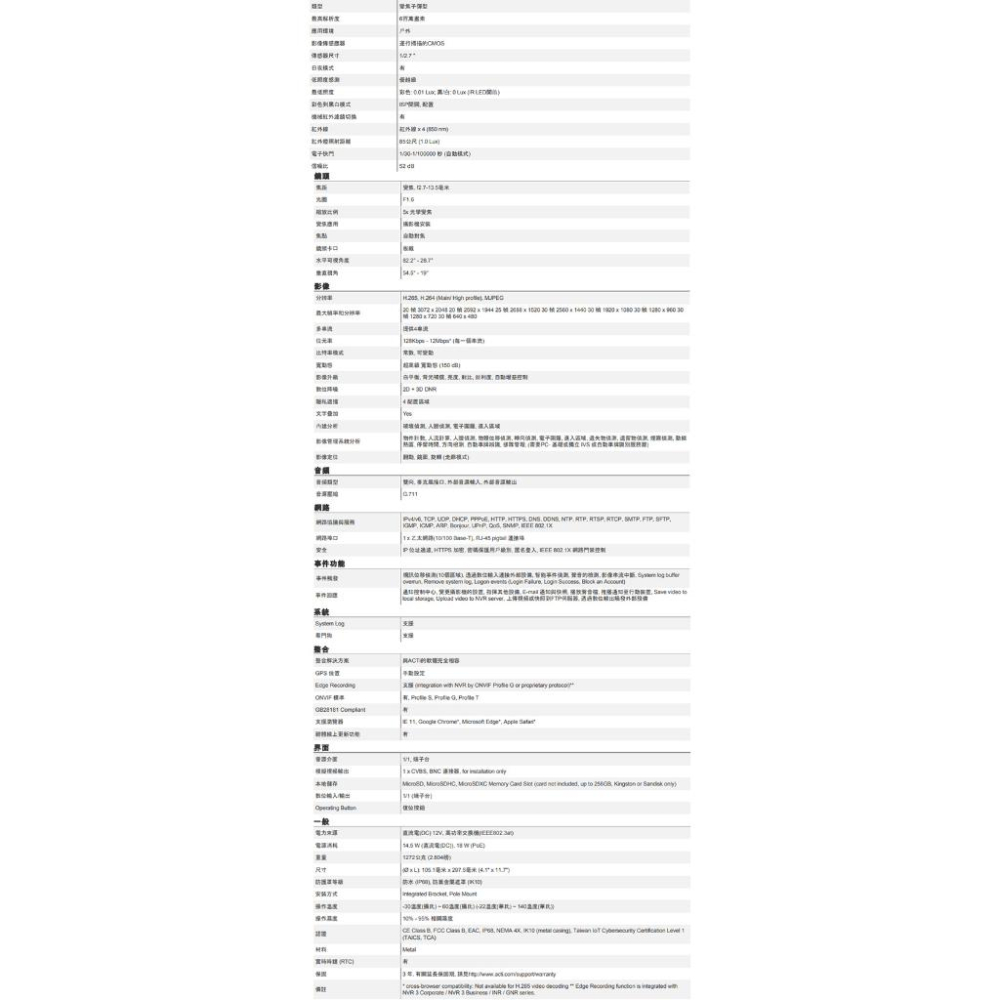 昌運監視器 ACTi A418 600萬畫素 雙向音頻 2.7-13.5變焦槍型攝影機 請來電洽詢-細節圖2