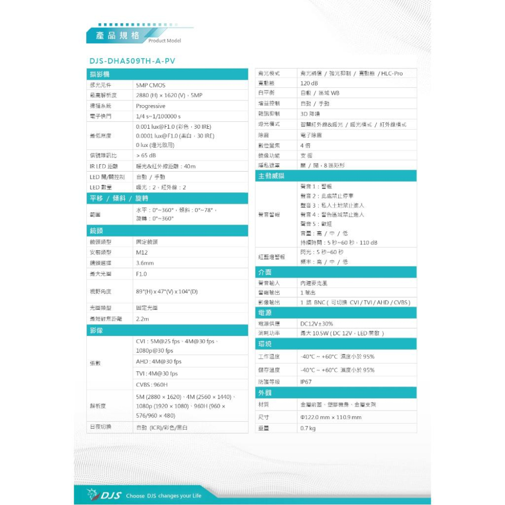 昌運監視器 DJS-DHA509H-A-PV  智慧雙光警報500萬聲音球型攝影機 監視器 內建麥克風 智慧雙光-細節圖3