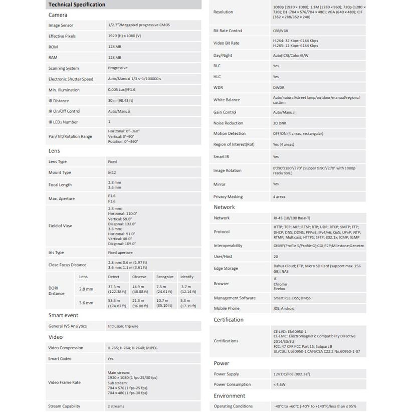 昌運監視器 大華 DH-IPC-HFW2230SP-SA-S2 2MP聲音槍型網路攝影機 內建麥克風(以替代款出貨)-細節圖2